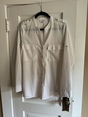 Calvin Klein Women's Ivory Button-Front Utility Blouse